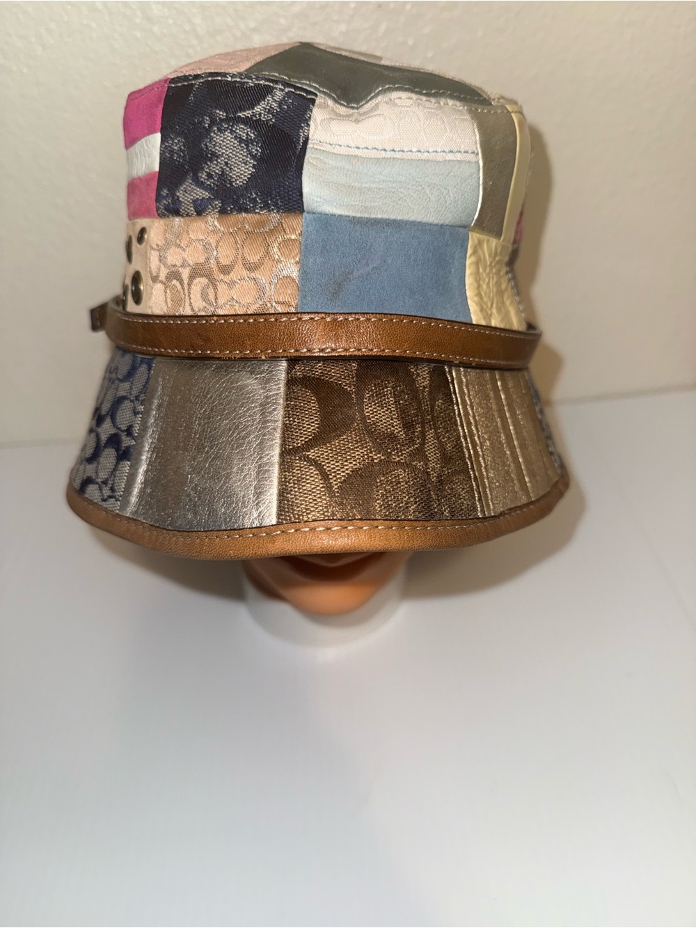 Coach Brown Signature Canvas Bucket Hat with Light Blue Lining